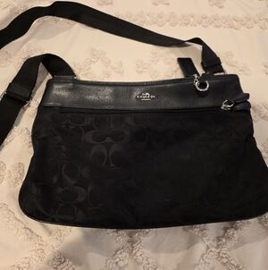 COACH Black Signature Crossbody Bag with Silver Hardware
